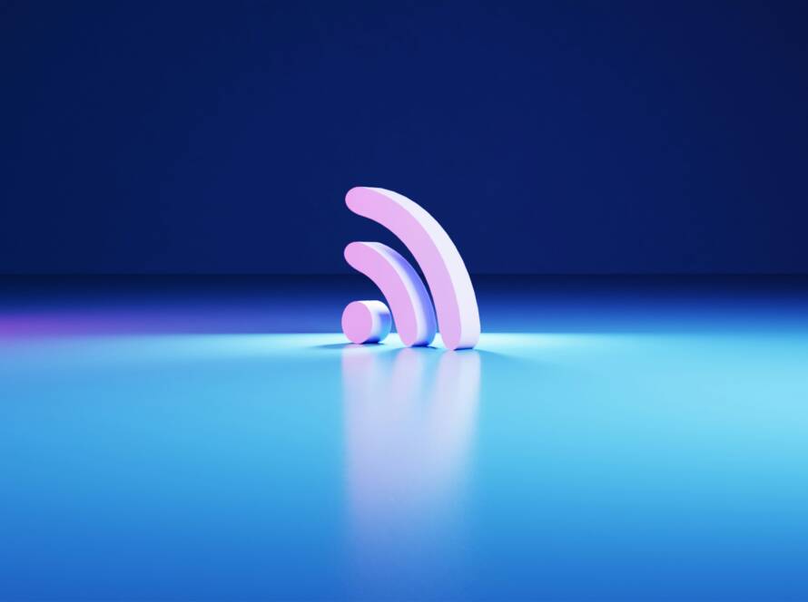 3D Wi-Fi symbol on a blue surface