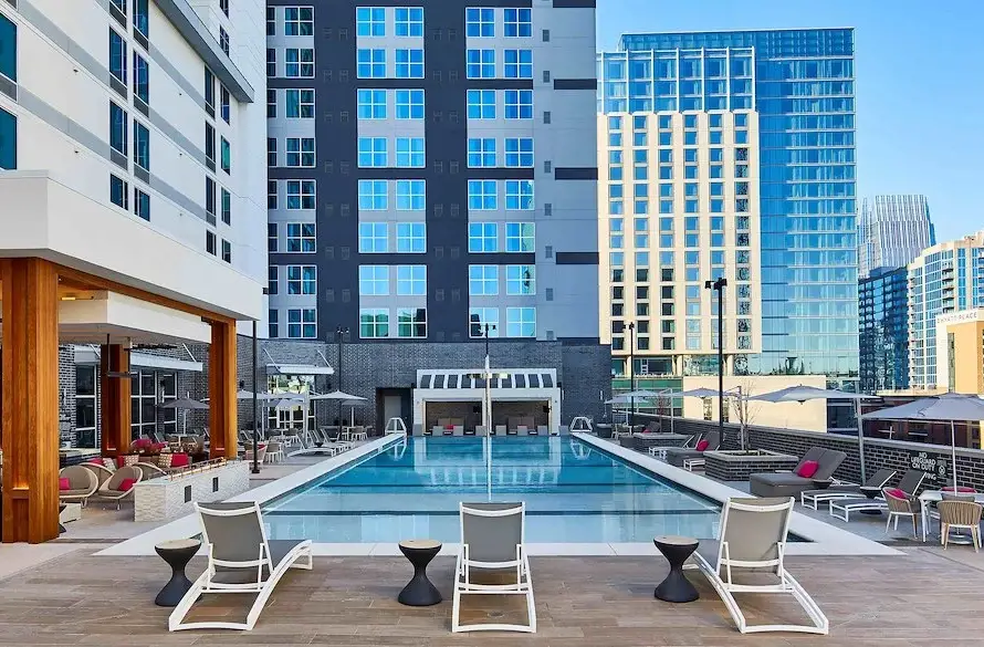 Rooftop pool deck at the Nashville Marriott Tri Brand hotel