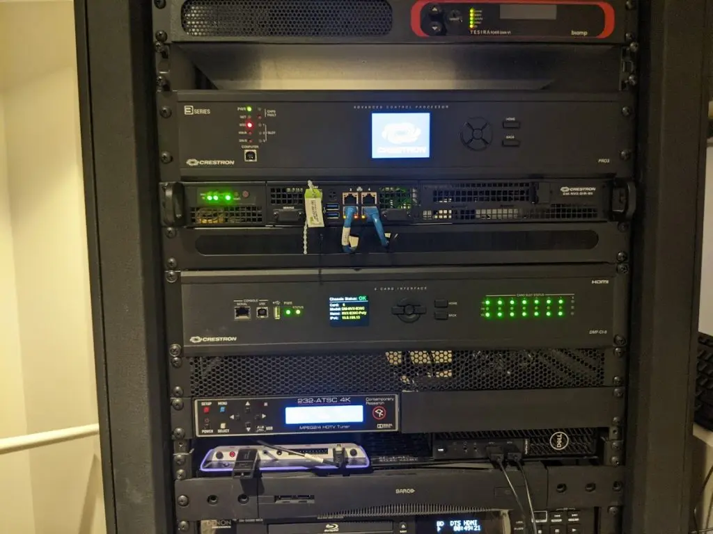 Equipment rack of Crestron NVX AV hardware at Fulton County