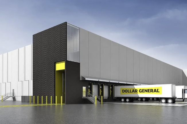 Rendering of a Dollar General distribution center with a truck at the loading dock